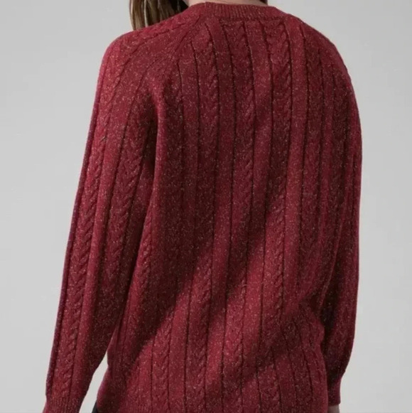 ATHLETA  Crossroads Crewneck Sweater Red Metallic Cable Knit.  Ladies size xs - Picture 2 of 10
